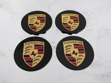 Zwart/Goud Porsche Naafdoppen/Naafkappen 76mm set van 4  Bes beschikbaar voor biedingen