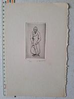 Kleine ets Jaak Gorus Oude vrouw met wandelstok en lange jas, Antiek en Kunst, Kunst | Etsen en Gravures, Ophalen of Verzenden