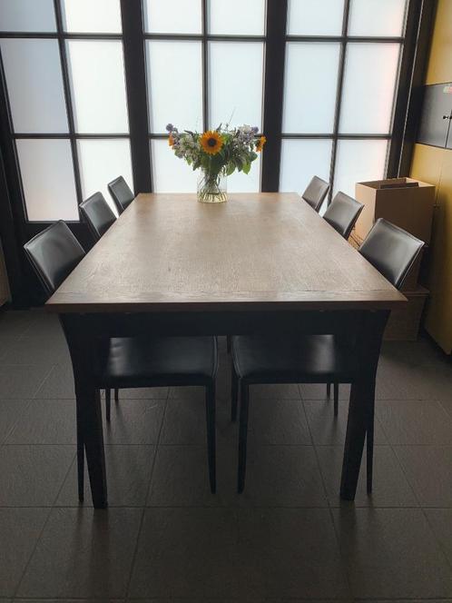 Verlengbare eettafel met leren stoelen(6-10 personen), Huis en Inrichting, Tafels | Eettafels, Gebruikt, 50 tot 100 cm, 200 cm of meer