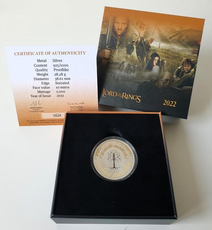 Malta 10 Euro 2022 The Lord of the Rings Zilver Proof, Postzegels en Munten, Munten | Europa | Euromunten, Losse munt, 10 euro