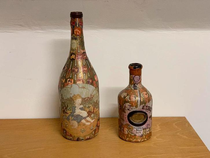 Flessenkunst met sigarenbandjes, Antiek en Kunst, Curiosa en Brocante, Ophalen of Verzenden