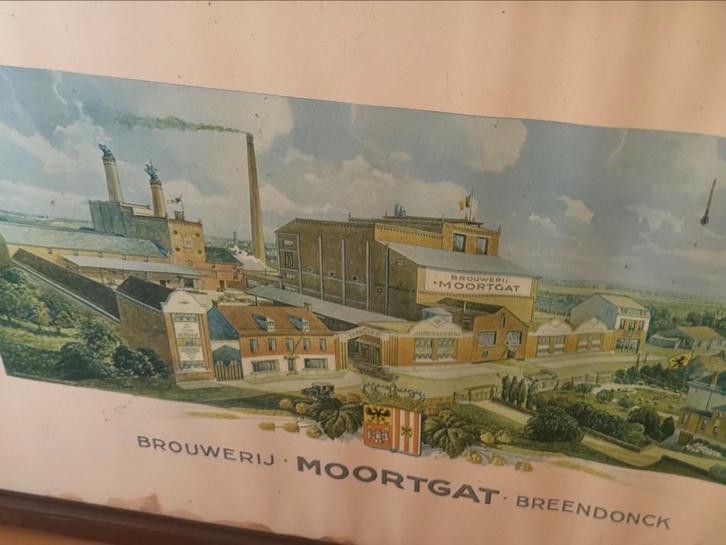 Moortgat.  Oude kader met prent brouwerij zicht op Breendonk, Verzamelen, Biermerken, Gebruikt, Ophalen