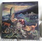 7 katten bij ruïne (GROOT, 125x125) - ca.1960 - gesigneerd, Antiek en Kunst, Ophalen
