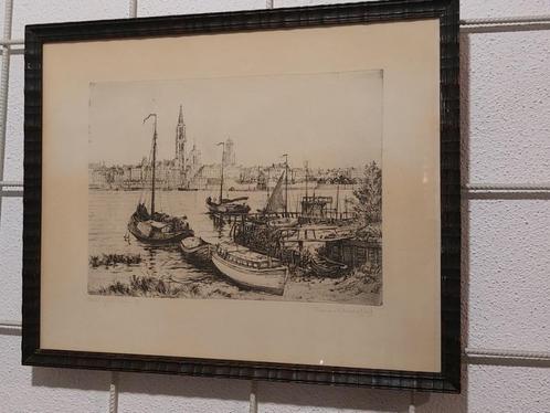 Ets van Romain Malfliet. Oude yachthaven, Antwerpen., Antiquités & Art, Art | Eaux-fortes & Gravures, Enlèvement ou Envoi