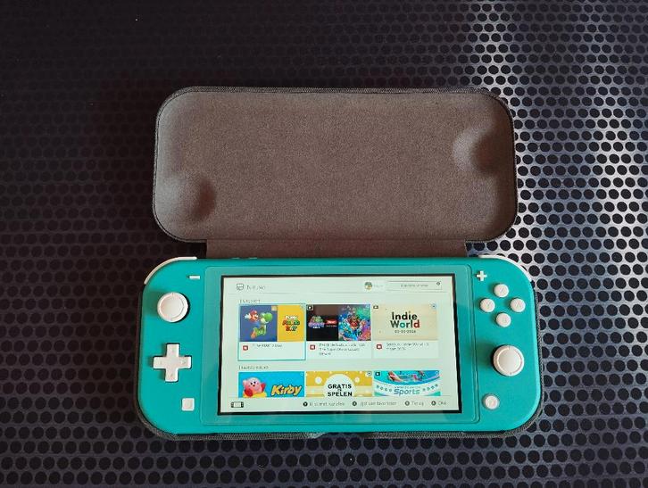 Nintendo Switch lite, Games en Spelcomputers, Spelcomputers | Nintendo Switch Lite, Zo goed als nieuw, Turquoise, Met beschermhoes of tas