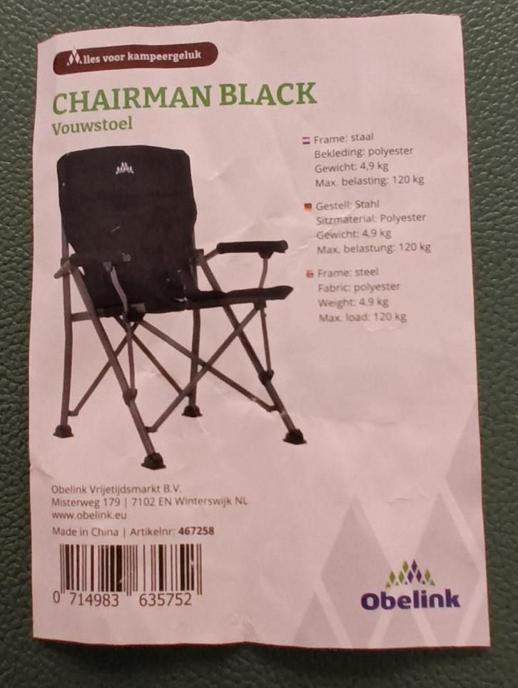 2 Chaises Pliables - Obelink Chairman, Caravanes & Camping, Meubles de camping, Utilisé, Chaise de camping, Enlèvement