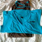Set: lichte sportbroek en T-shirt,taupe en turkoois,maat:42., Kleding | Dames, Sportkleding, Overige kleuren, Maat 42/44 (L), Nieuw