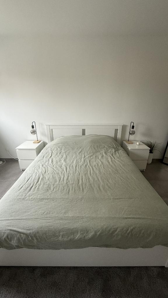 Bed frame with storage boxes, white, 160x200 cm, Huis en Inrichting, Slaapkamer | Bedden, Ophalen, Gebruikt, Eenpersoons, Wit