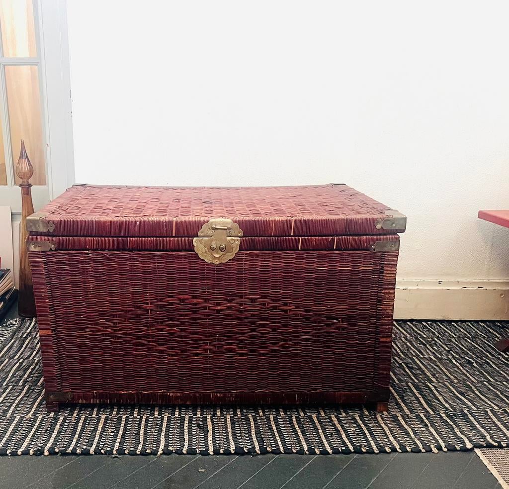 Eclectische rotan dekenkist/ opbergkist –wicker trunk –90 cm, Huis en Inrichting, Ophalen, Gebruikt