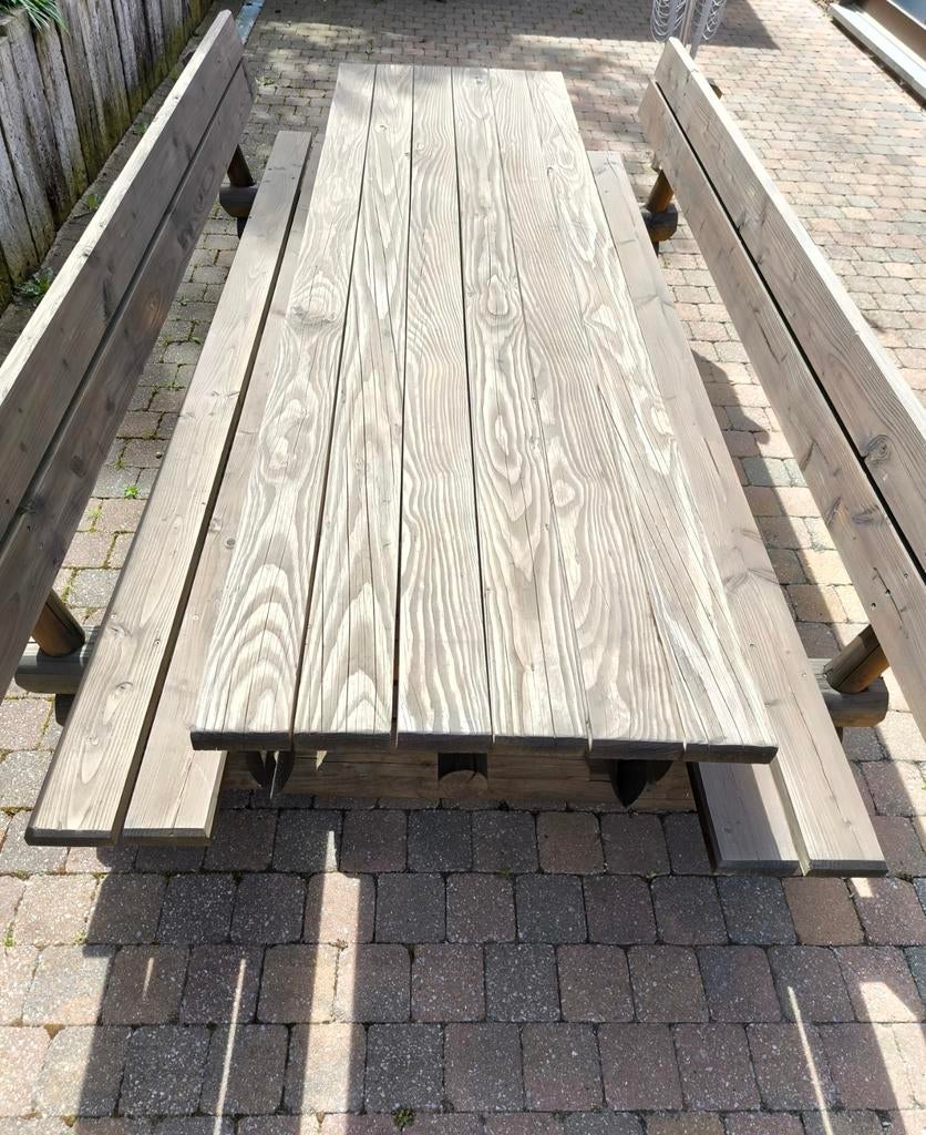 Table de jardin Ardennaise 3m bancs, dossiers et coussins, Jardin & Terrasse, Terrasses, Bois