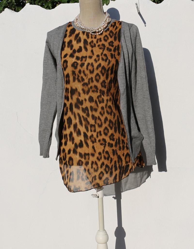 Mooie grijze trui/blouse met print maat S/M - origineel, Ophalen of Verzenden, Zo goed als nieuw, CC Fashion, Maat 36 (S)