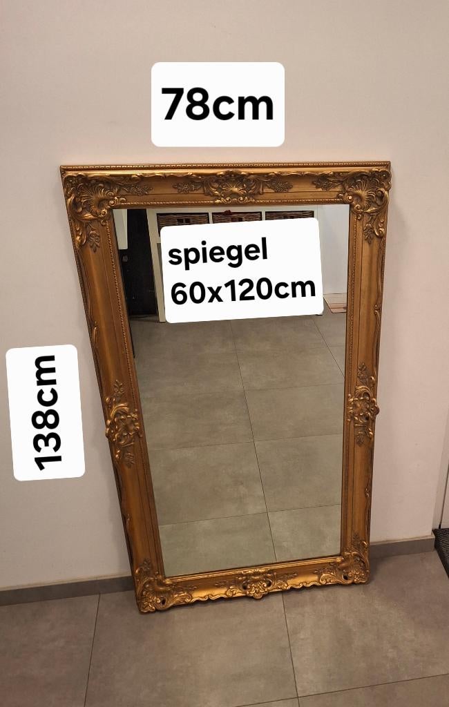 Spiegel in Gouden kader 78x138, Ophalen, Gebruikt, 75 tot 100 cm, 75 cm of meer
