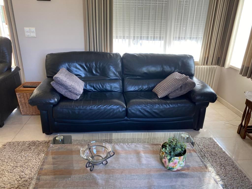 Te koop zwarte ledere 3 zit, Ophalen, Zo goed als nieuw, Leer