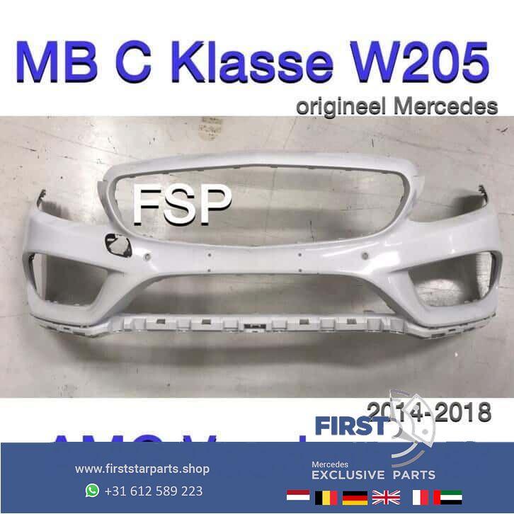 W205 AMG Voorbumper Mercedes C Klasse 2014-2018 bumper wit, Gebruikt, -, Voor, Ophalen of Verzenden