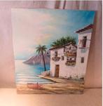 Mooi Geschilderd Werk 'Grieks Huisje aan Zee' - gesign, Antiek en Kunst, Ophalen of Verzenden