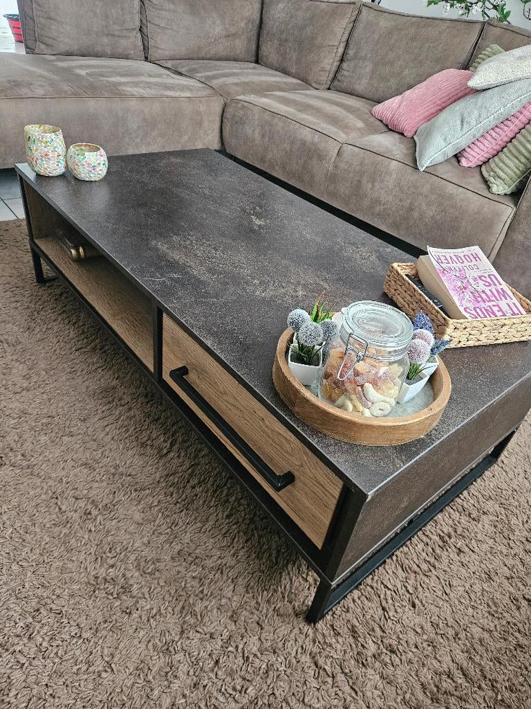 Salontafel, Huis en Inrichting, Ophalen, Gebruikt, 100 tot 150 cm, Metaalbewerking hout