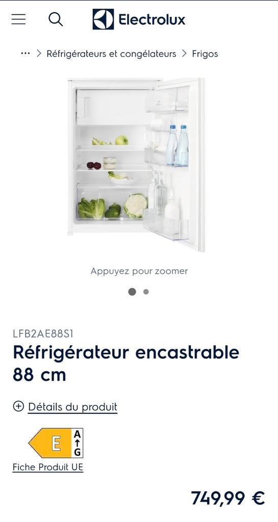 Réfrigérateur intégrable 88cm Electrolux, Enlèvement, Neuf, dans son emballage