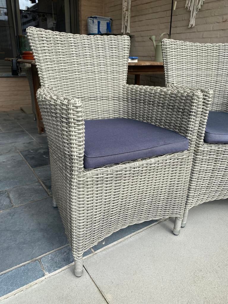 6 stoelen + eettafel teak, Tuin en Terras, Ophalen, 4 zitplaatsen, Kunststof, Gebruikt