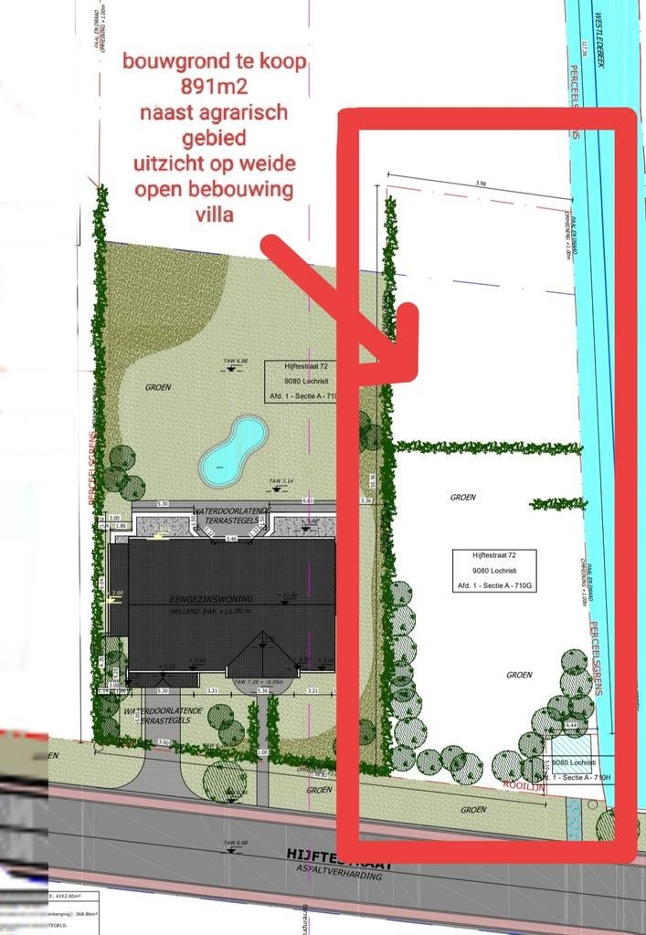 Bouwgrond OPEN bebouwing in Lochristi (9080) , 891m², 50 m² of meer, Gent