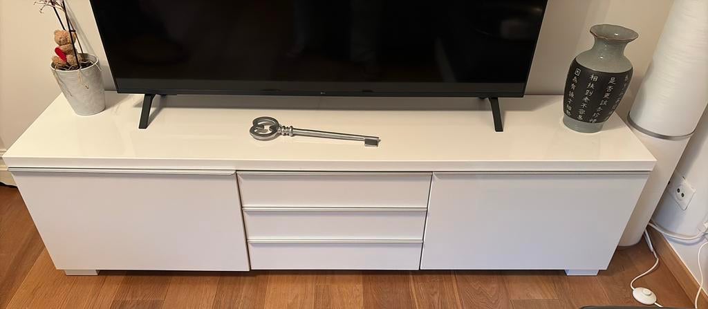 Meuble TV blanc laqué avec rangements, 25 à 50 cm, Moins de 100 cm, 150 à 200 cm, Comme neuf