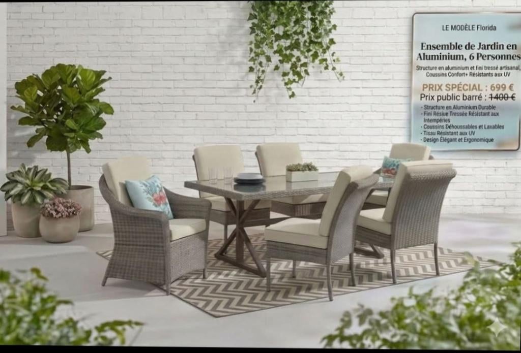 Salon de jardin, Tuin en Terras, Tuinsets en Loungesets, Nieuw, Tuinset, Aluminium, 6 zitplaatsen, Eettafel, Stoel, Ophalen