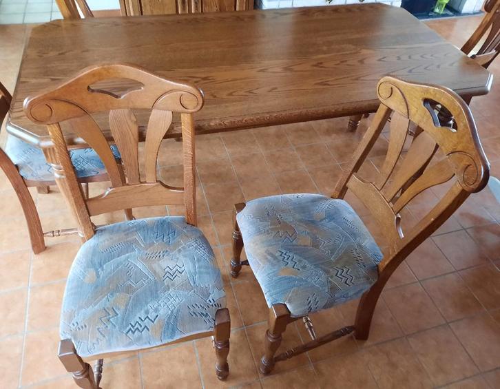 6 eiken zware mooi beklede stoelen, Maison & Meubles, Chaises, Enlèvement