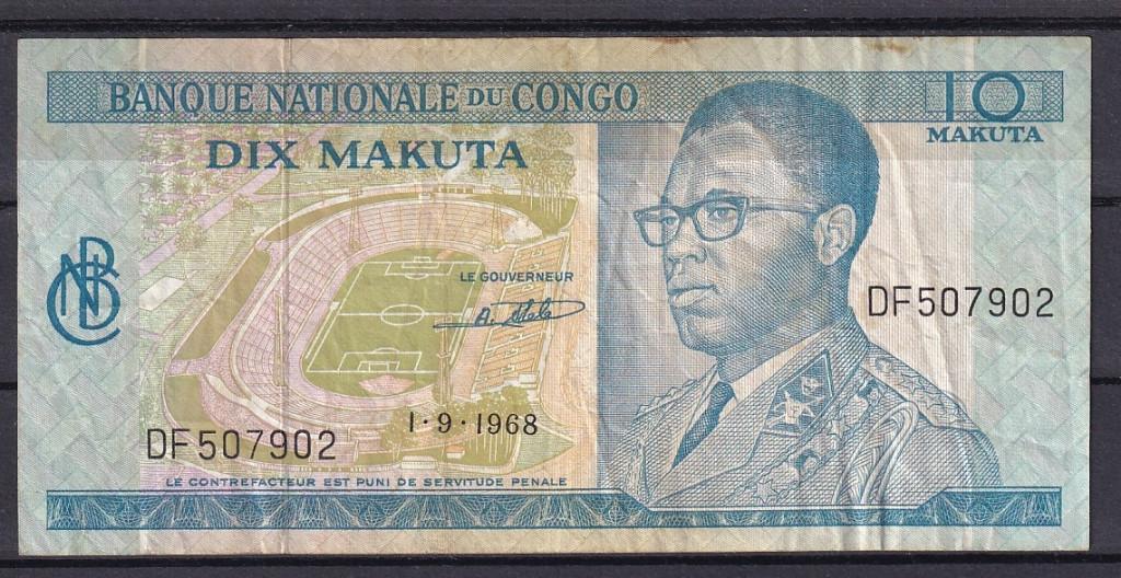 Congo 10 makuta 1968 F, Enlèvement ou Envoi, Autres pays, Billets en vrac