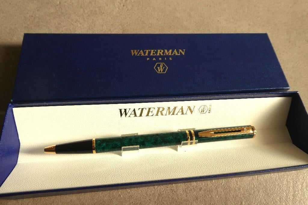 Stylo Bille Vert Emeraude Marbré WATERMAN Vintage Années 90, Collections, Neuf, Avec boîte, Stylo à bille, Enlèvement