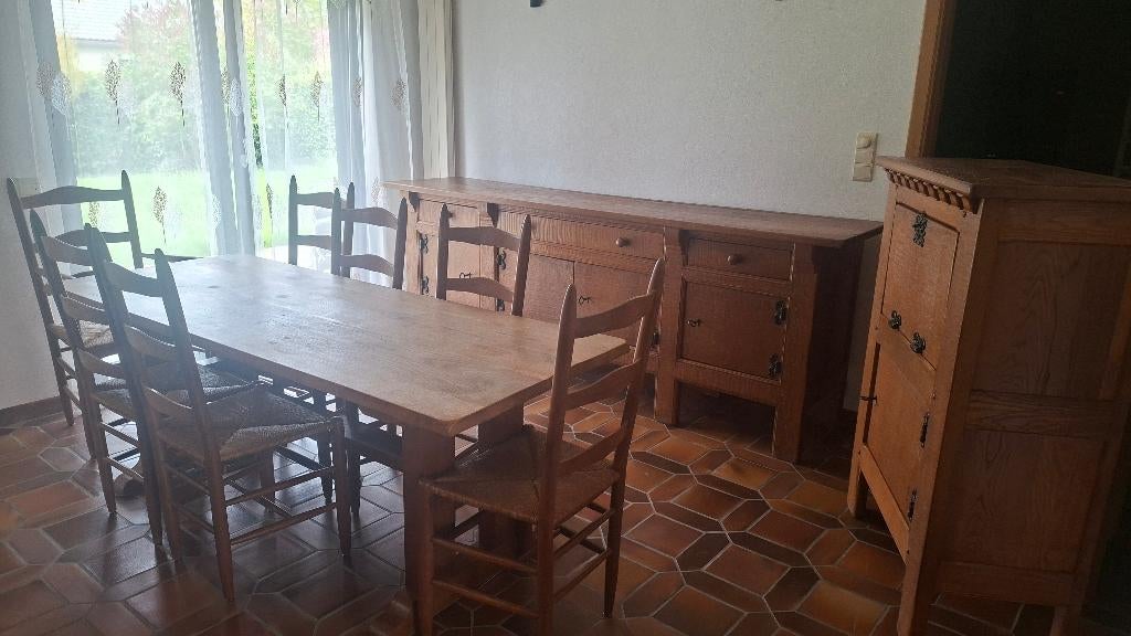 Salle à manger complète en chêne – style rustique, Enlèvement, Utilisé, 6 à 8 chaises