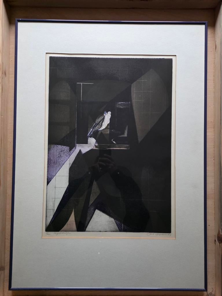 Rik Hoydonckx 'vogelkastje' reliëfdruk 1980, Antiek en Kunst, Kunst | Etsen en Gravures, Ophalen