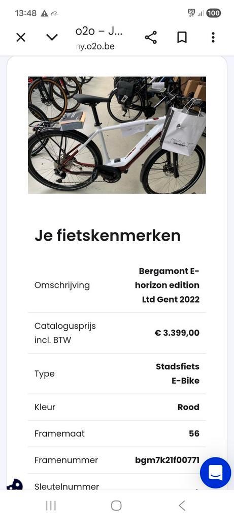 Bergamont horizon limeted edition, Fietsen en Brommers, Elektrische fietsen, Ophalen