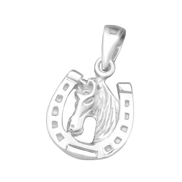 Pendentif forme de fer à cheval tête de cheval enfant argent, Neuf, Enlèvement ou Envoi, Animal, Argent