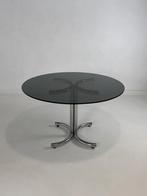 X vintage chrome ronde eettafel, gerookt glas, 70’s, Huis en Inrichting, Tafels | Eettafels, Ophalen of Verzenden, Gebruikt, Rond
