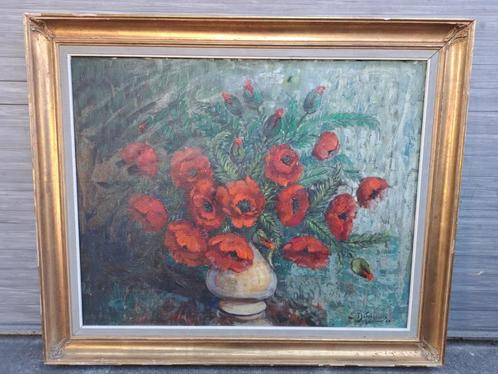 Huile sur toile fleurs signe Edmond defroyennes, Antiek en Kunst, Kunst | Schilderijen | Klassiek, Ophalen of Verzenden