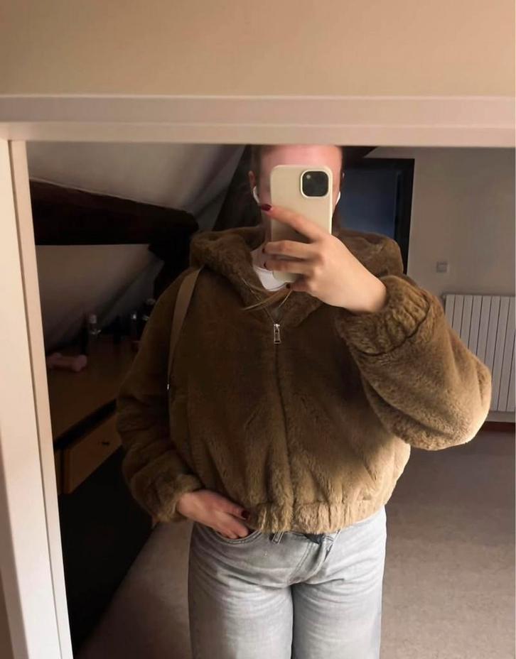Zachte teddy Jas ZARA, Kleding | Dames, Jassen | Winter, Zo goed als nieuw, Maat 38/40 (M), Bruin, Ophalen