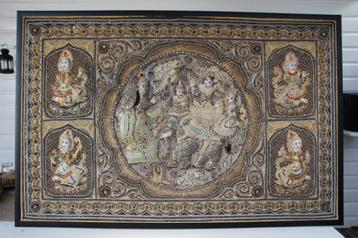 Thailand wandpaneel wandkleed handwerk zeer fraai in frame beschikbaar voor biedingen