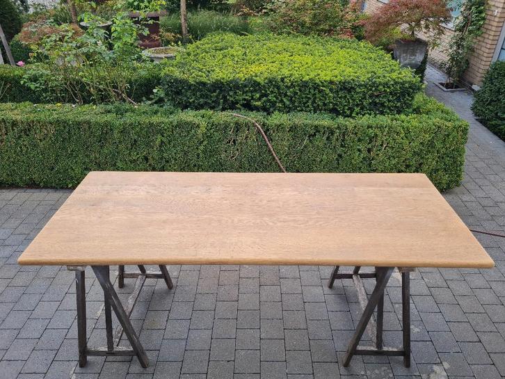 massief eiken tafel - bureau - hobbytafel 210 x 83 x 4 cm, Antiek en Kunst, Curiosa en Brocante, Ophalen of Verzenden