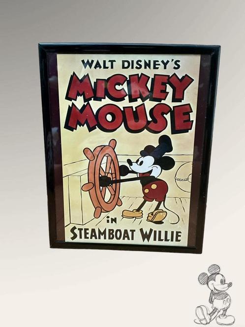 Affiche du dessin animé "Steamboat Willie" sous cadre, Collections, Posters & Affiches, Utilisé, Cinéma et TV, A4 ou plus petit