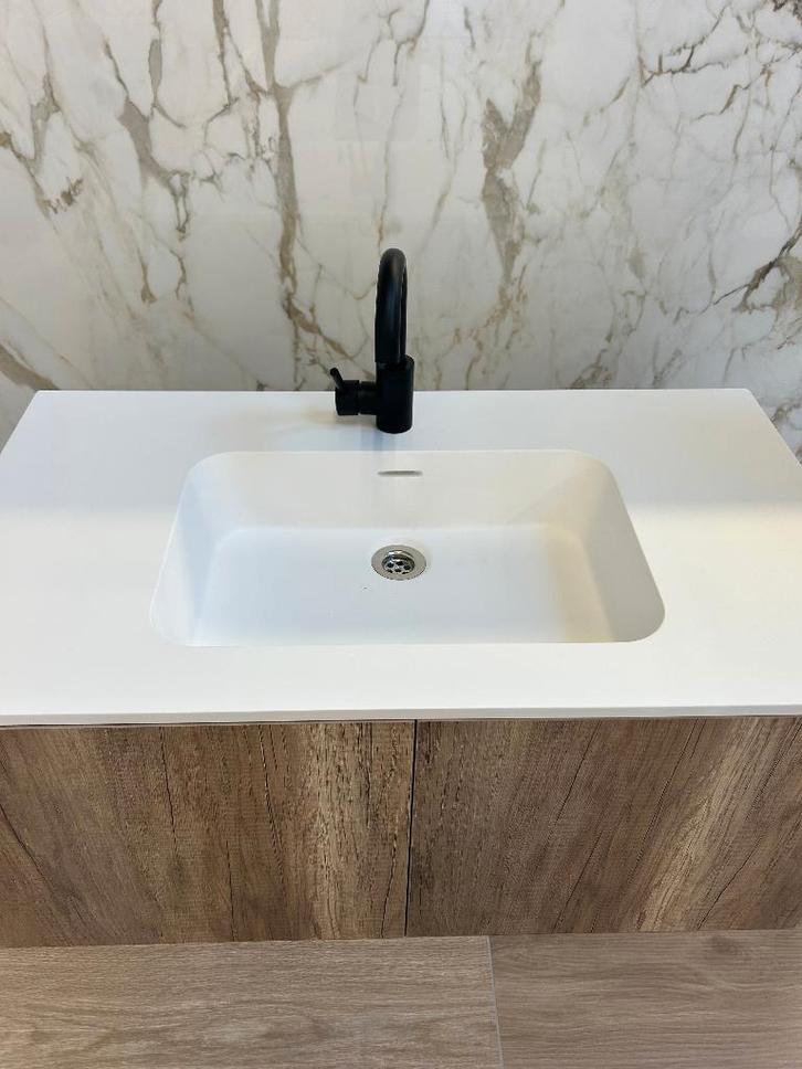 Badkamermeubel houtlook 90 cm + lavabo / nieuw, Huis en Inrichting, Badkamer | Badkamermeubels, Nieuw, Wastafelkast, Minder dan 100 cm