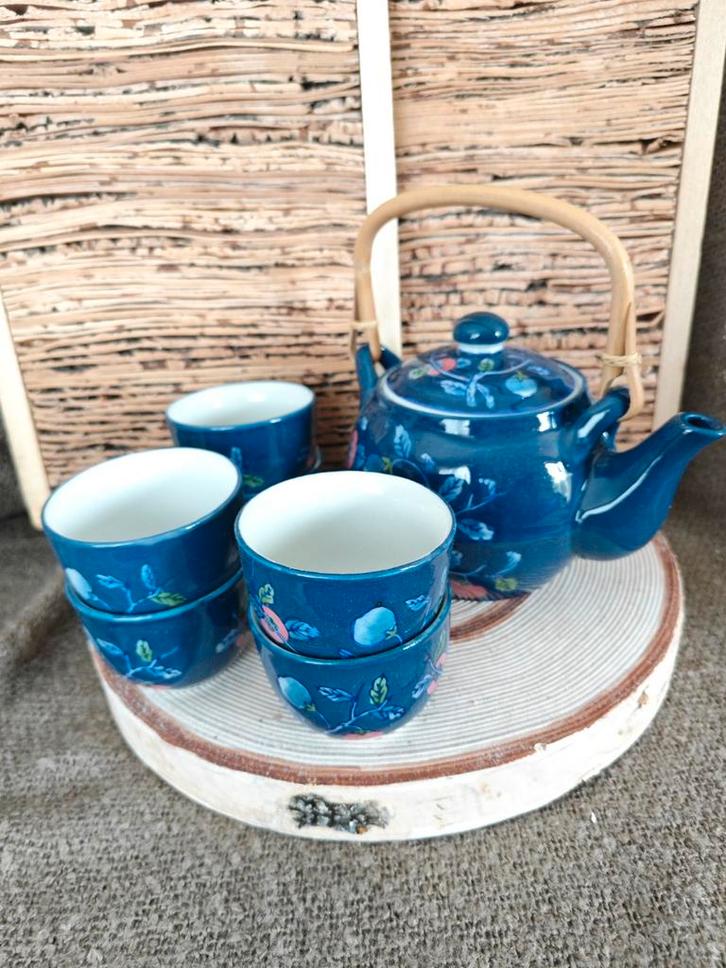 Service à Thé Chinois Céramique Bleu déco Fleurs, Huis en Inrichting, Keuken | Servies, Zo goed als nieuw, Keramiek, Ophalen of Verzenden