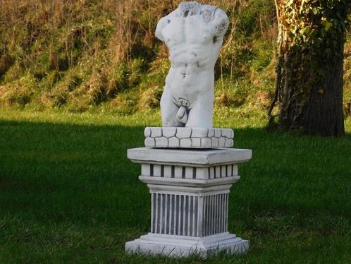 Torse masculin sur socle - 100 cm - Entièrement en pierre, Jardin & Terrasse, Statues de jardin, Neuf, Pierre, Enlèvement ou Envoi