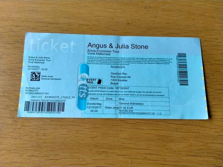 Ticket de concert Angus & Julia Stone@Forest National 2017, Collections, Collections Autre, Utilisé, Enlèvement