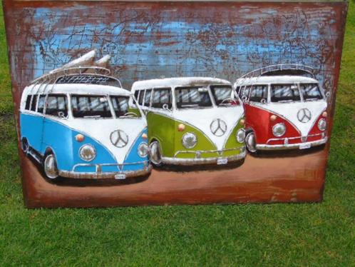 foto, metalen frame met reliëf, 3 VW combi., Tuin en Terras, Tuinwanddecoratie, Nieuw, Ophalen