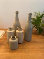 ANTIEK AARDEWERK FLES POT BEIGE MOOIE GLAZUUR DECO, Ophalen of Verzenden