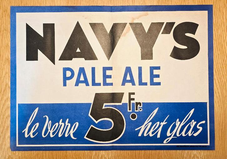 Affichette  NAVY’s Pale Ale - Le verre 5fr. Het glas, Verzamelen, Biermerken, Overige typen, Verzenden