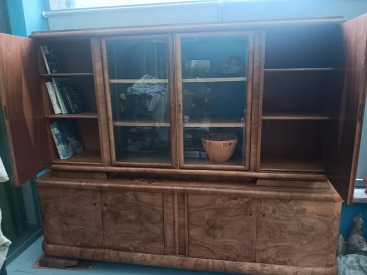 Grote boekenkast Antiek notelaar met vitrine, Antiek en Kunst, Antiek | Meubels | Kasten, Ophalen