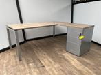 Hoekbureau Q-line + standcontainer dossierlade aluminium, Ophalen, Zo goed als nieuw, In hoogte verstelbaar