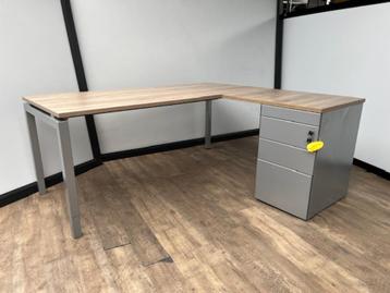 Hoekbureau Q-line + standcontainer dossierlade aluminium beschikbaar voor biedingen