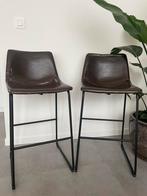 tabourets de bar en cuir marron, 2 tabourets, Enlèvement, Utilisé