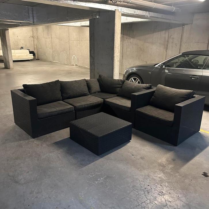 Loungeset, Tuin en Terras, Tuinsets en Loungesets, Gebruikt, Loungeset, Wicker, 5 zitplaatsen, Hocker, Ophalen